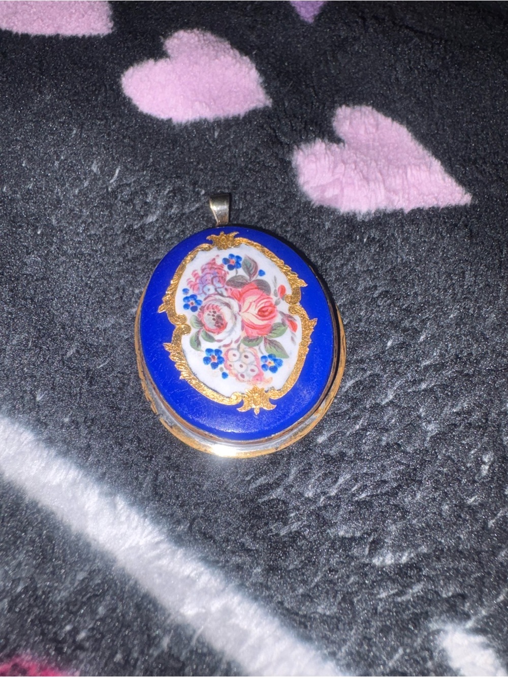 Victorian painted lapis pendant, Gorgeous with back frame and bail 14k gold. - Picture 4 of 6